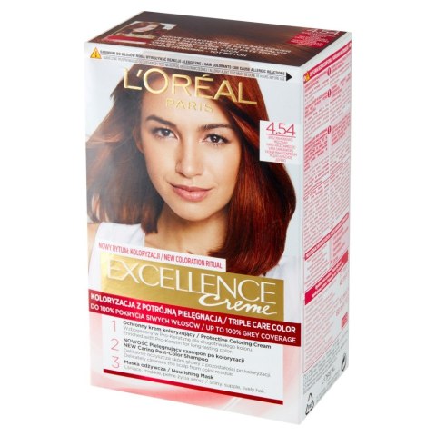 L'Oreal Excellence Creme Krem koloryzujący 4.54 brąz mahoniowo miedziany 1op.