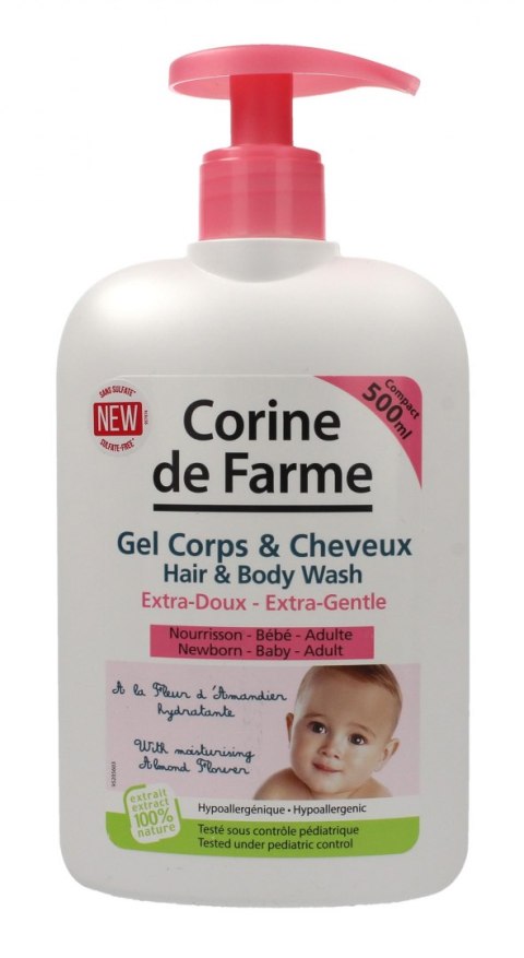 Corine de Farme BeBe Extra delikatny żel do mycia ciała i włosów 2w1 migdałowy 500ml