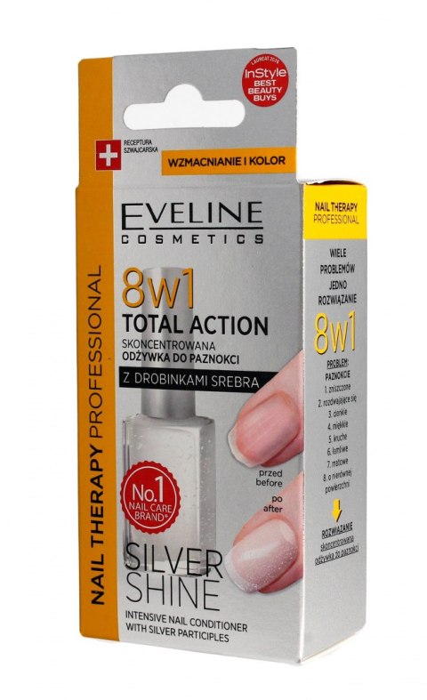 Eveline Nail Therapy Lakier odżywka do paznokci 8w1 Total Action Silver Shine 12ml