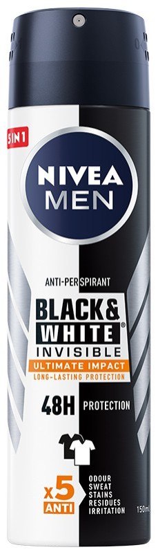 Nivea Men Dezodorant BLACK& WHITE INVISIBLE Ultimate Impact 5in1 spray 150ml
