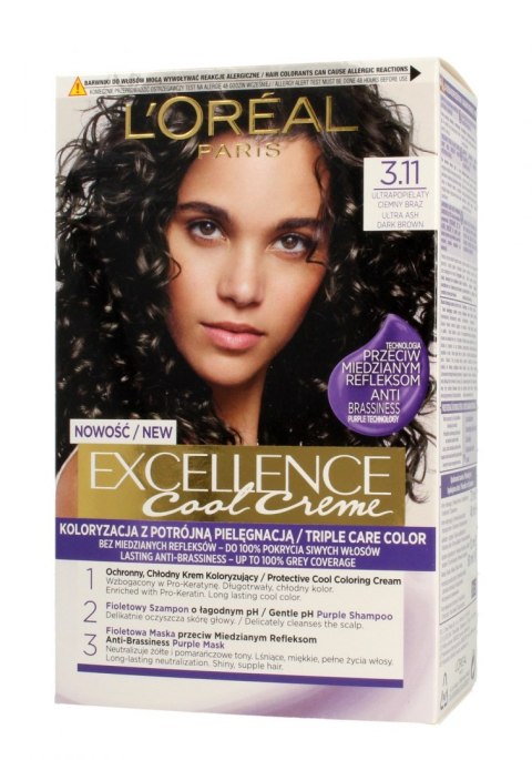 L'Oreal Excellence Cool Creme Krem koloryzujący 3.11 Ultra Popielaty Ciemny Brąz 1op.