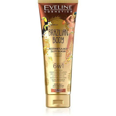 Eveline Brazilian Body Rozświetlający Złoty Eliksir do ciała i twarzy 6w1 100ml