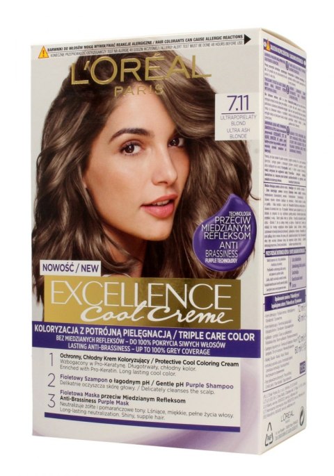 L'Oreal Excellence Cool Creme Krem koloryzujący 7.11 Ultra Popielaty Blond 1op.