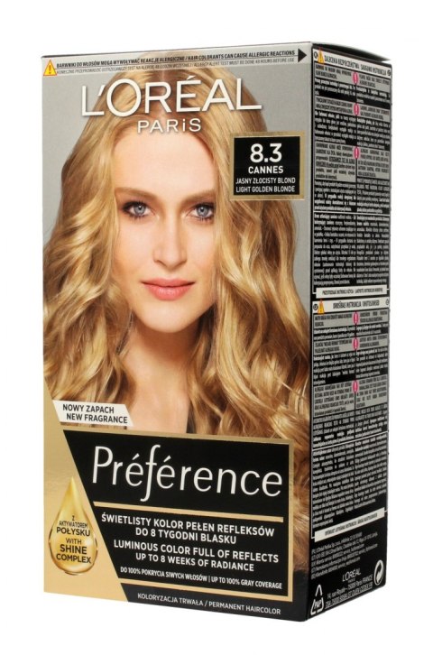 L'Oreal Preference Farba do włosów nr 8.3 Cannes - jasny złocisty blond 1op.