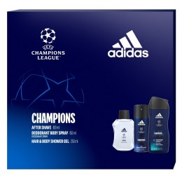 Adidas Zestaw prezentowy Champions (woda po goleniu 100ml+dezodorant spray 150ml+żel pod prysznic 250ml)