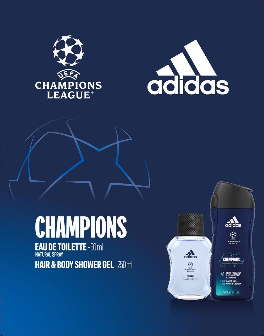 Adidas Zestaw prezentowy Champions (woda toaletowa 50ml+żel pod prysznic 250ml)