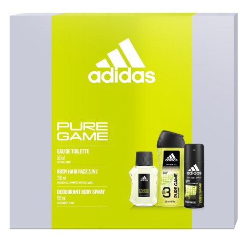 Adidas Zestaw prezentowy Pure Game (woda toaletowa 50ml+dezodorant spray 150ml+żel pod prysznic 250ml)