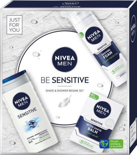 Nivea Men Zestaw prezentowy Be Sensitive (żel pod prysznic 250ml+pianka do golenia 200ml+balsam po goleniu 100ml)
