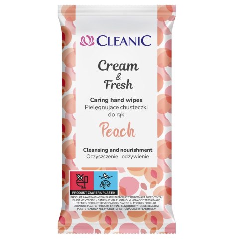 CLEANIC Pielęgnujące Chusteczki do rąk Cream & Fresh - Peach 1op-15szt