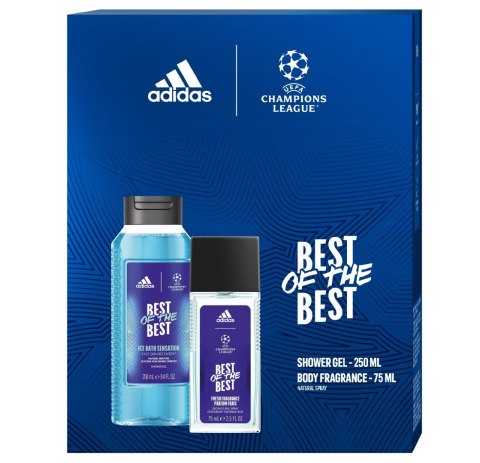 ADIDAS UEFA CHAMPIONS LEAGUE Zestaw prezentowy Best of The Best (Dezodorant naturalny spray 75ml + Żel pod prysznic 3w1 250ml)