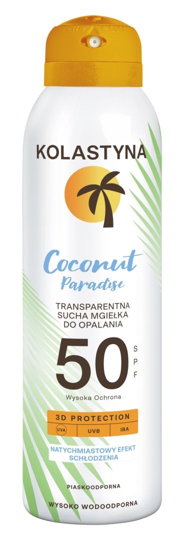KOLASTYNA Transparentna Sucha Mgiełka do opalania - Coconut Paradise SPF50 150ml